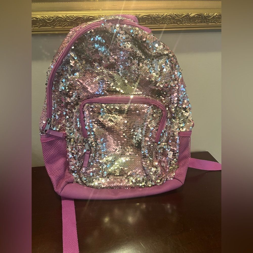 Sequin Backpack with Pink Accents